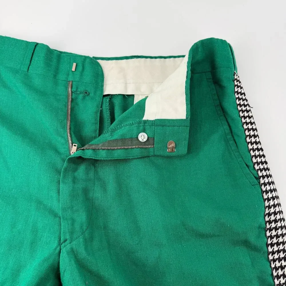 Vintage Corbin Montego Linen Trousers Green Houndstooth Stripe Squire Shop 32